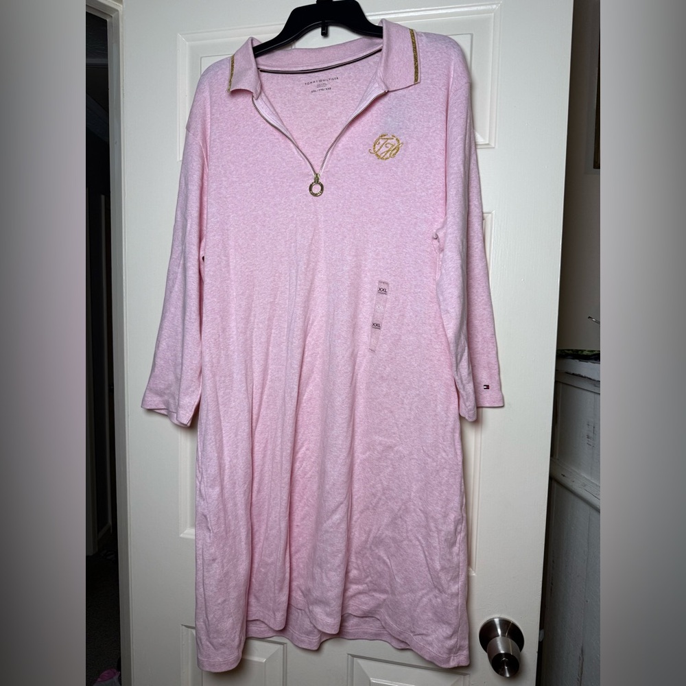 Tommy Hilfiger women's pink half-zip sweatshirt dress